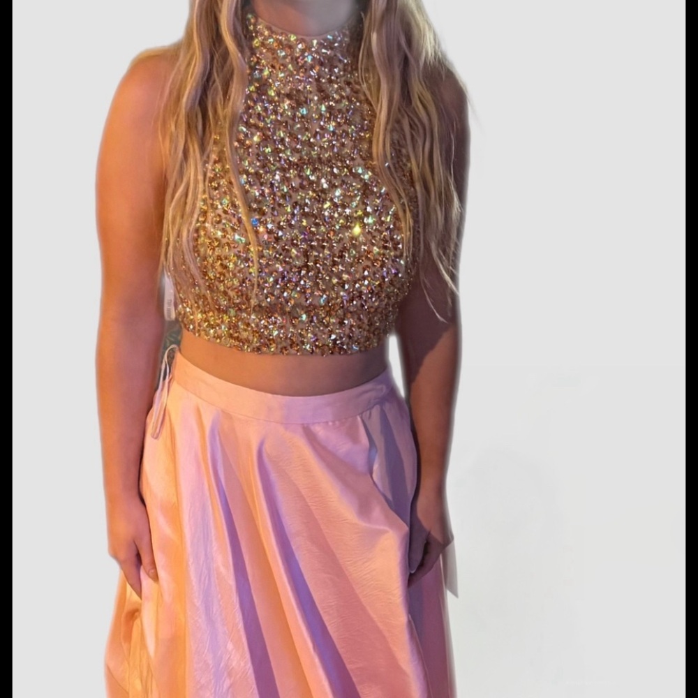 Sherri Hill Two Piece Gold and pink prom dress size 4